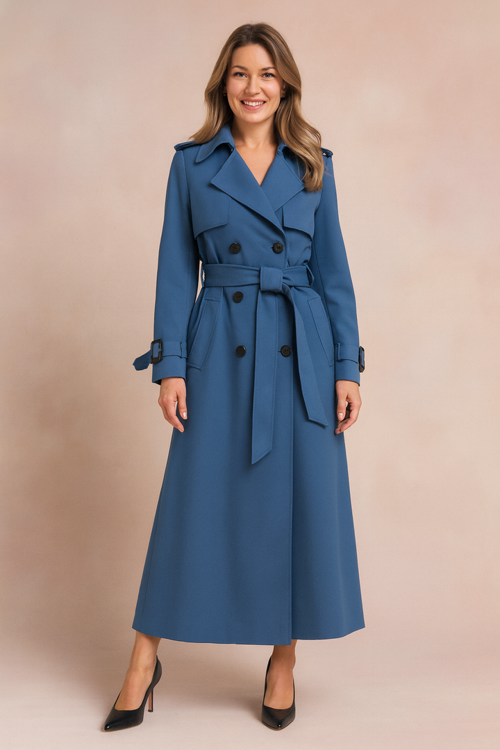 Chic women's trench coat featuring a stylish wide lapel and belted waist, ideal for spring outerwear.