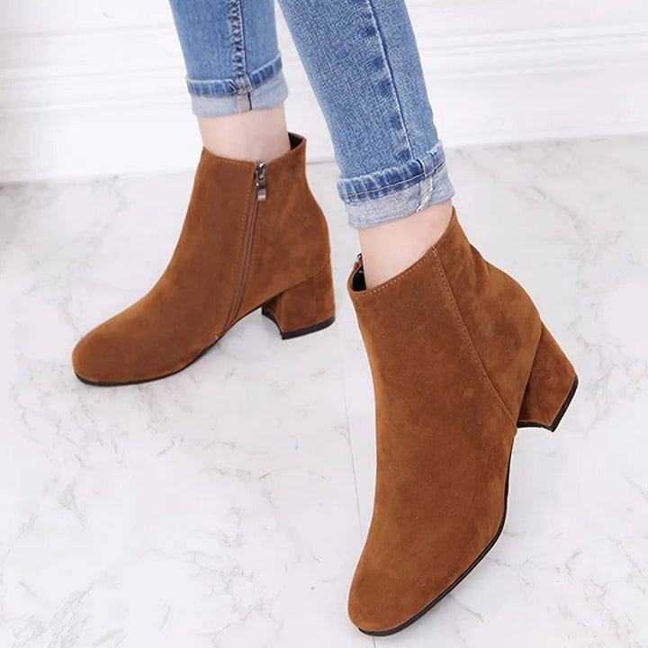 Stylish women's block heel ankle boots with side zip, ideal for autumn & winter casual fashion.