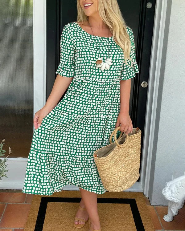 Versatile women's dotted midi dress, a relaxed casual summer dress for effortless warm-weather style.
