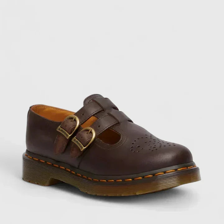 Comfortable women's Mary Jane flats with double buckles, perfect for edgy everyday wear.