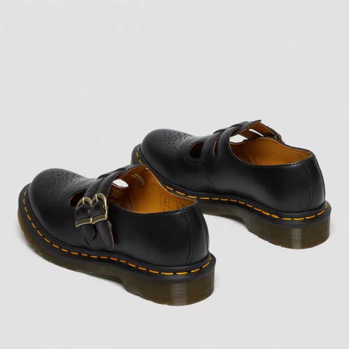 Edgy women's black double buckle Mary Jane flats. Stylish casual alternative footwear.