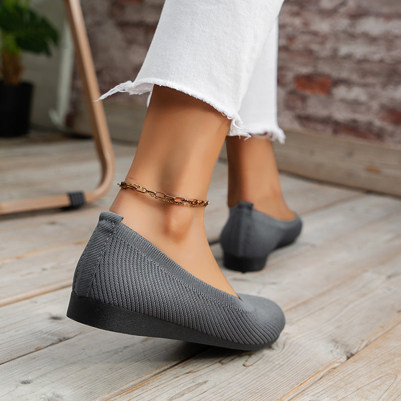Grey women's comfort ballerinas, orthopedic flats with strong arch support for daily wear.