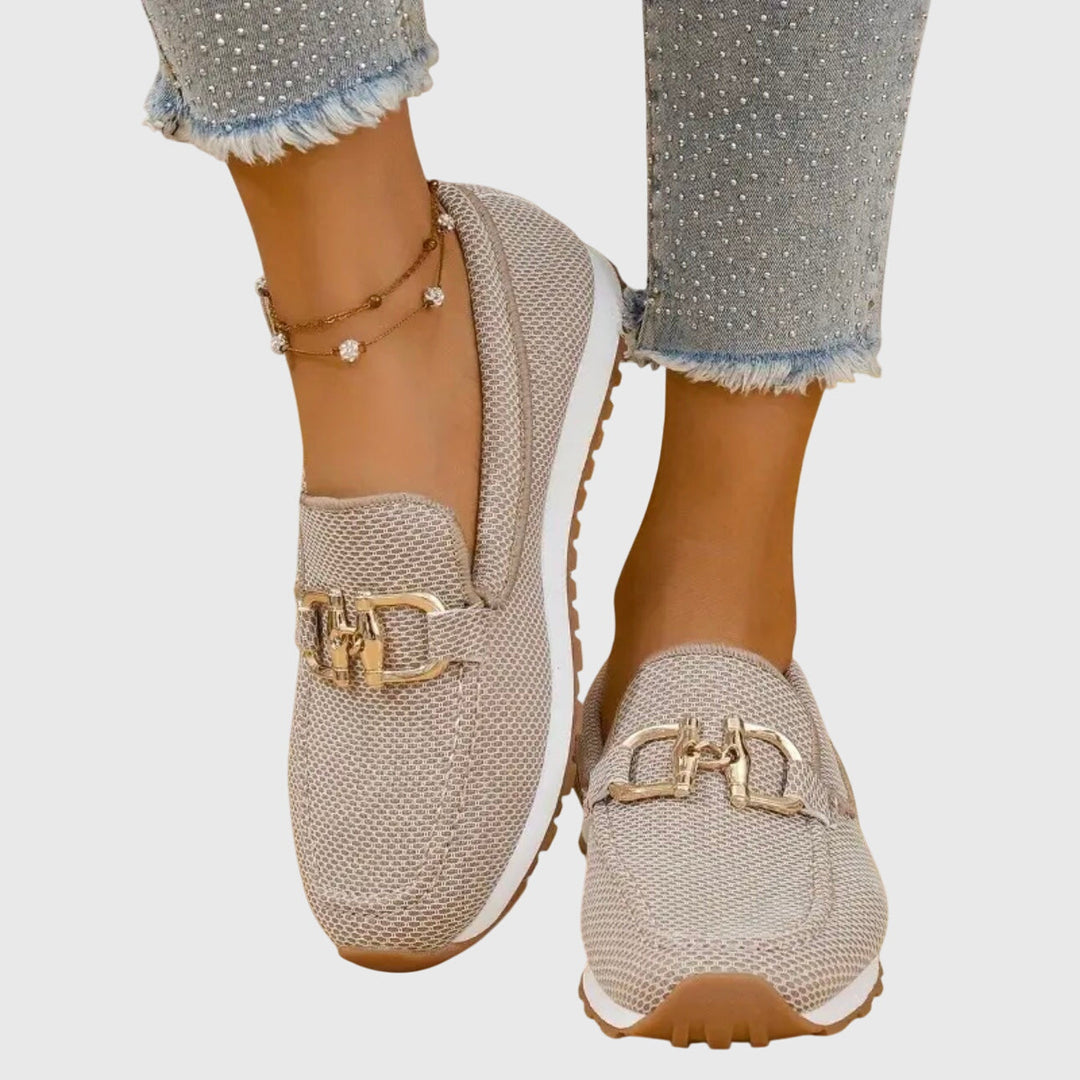 Women's walking flats, orthopedic loafers with cushioned support for comfortable all-day wear. Slip-on design.