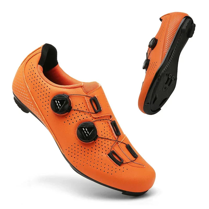 Women's black performance road cycling shoes with secure clipless pedal fit for athletic outdoor rides.