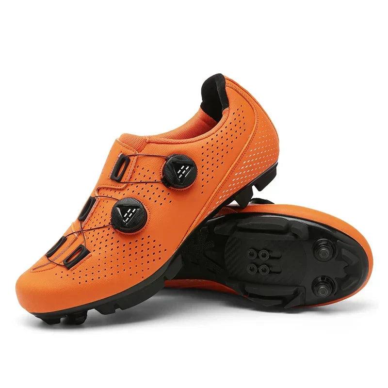 Stylish women's purple performance cycling shoes for road & MTB, offering a secure & breathable fit.