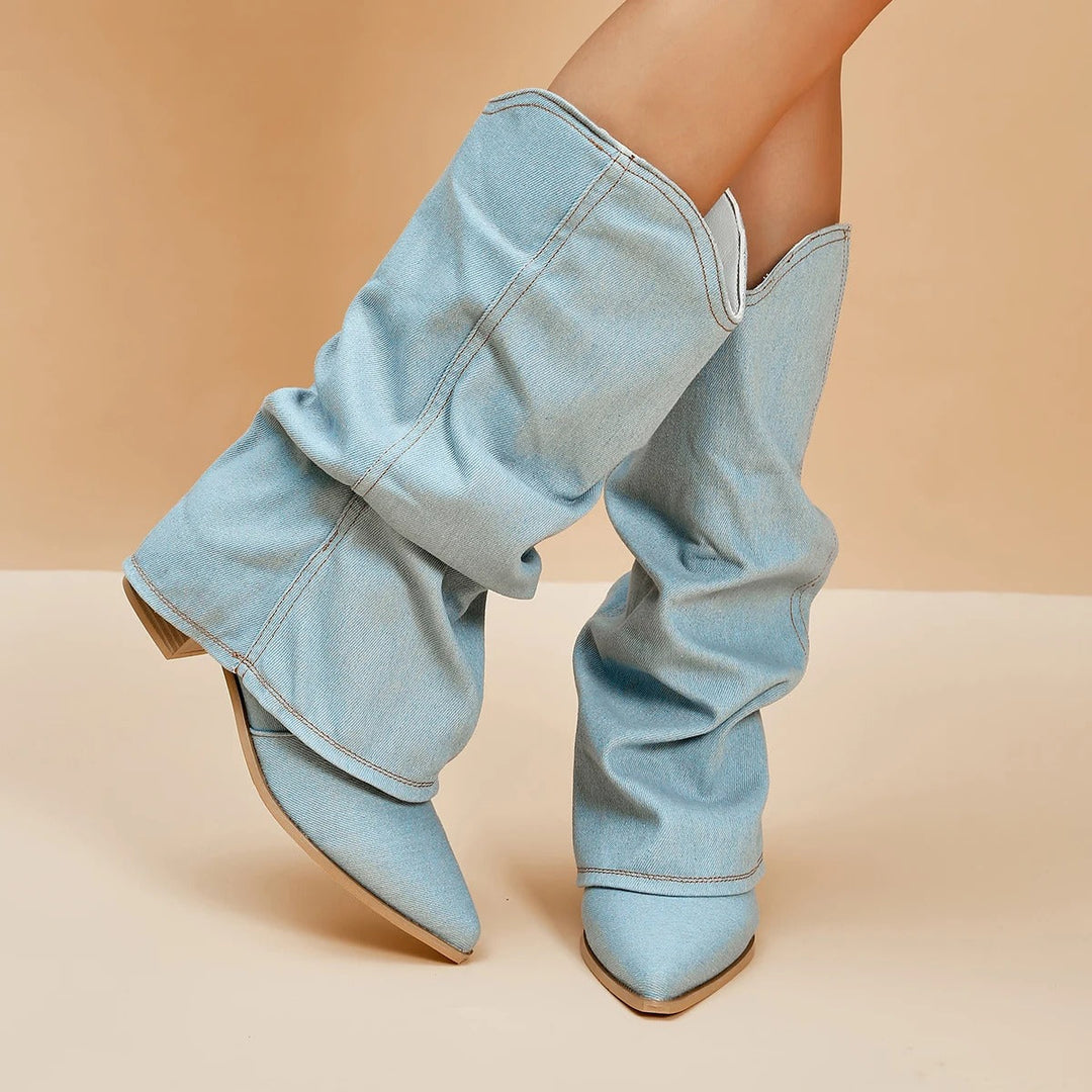 Chic women's dress boots: tall, pleated, pointed-toe, and comfortable block heels for winter elegance.