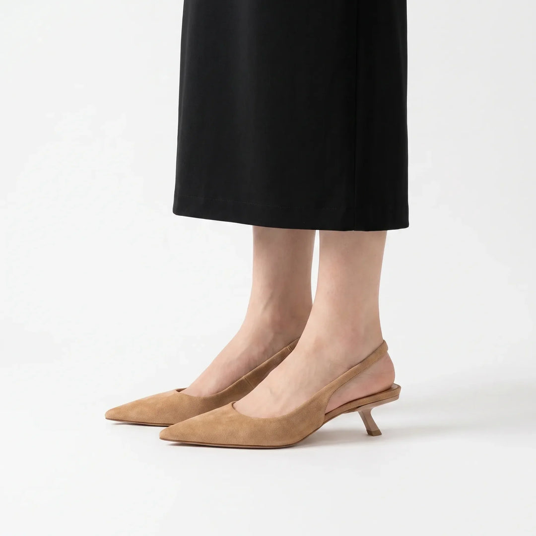 Stylish women's pointed toe kitten heel slingback sandals. Comfortable & elegant for summer or office wear.