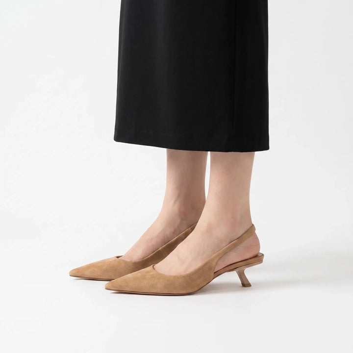 Stylish women's pointed toe kitten heel slingback sandals. Comfortable & elegant for summer or office wear.