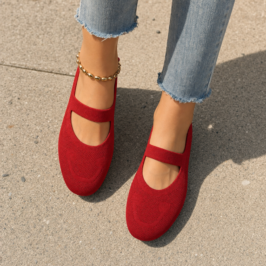 Cute women's slip-on Mary Jane ballet flats with a fun smiling face design, ideal for comfort.