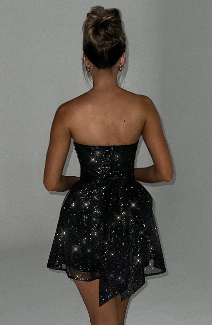 Gold glitter strapless skater mini dress. Perfect women's party, dance, or evening special occasion dress.