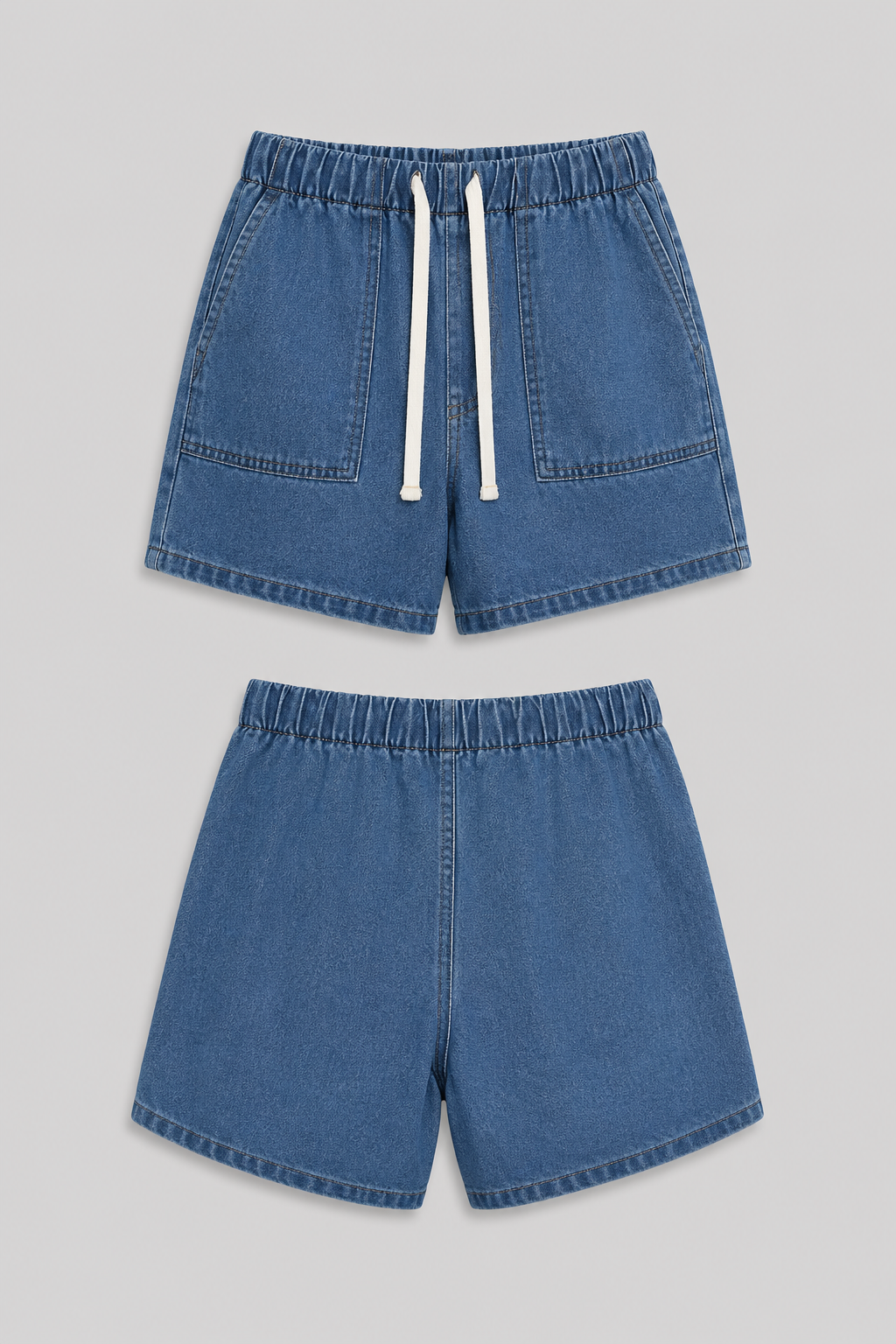 Comfortable blue denim shorts set for women, including a short sleeve jacket for a complete outfit.