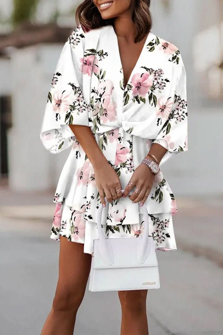 Vacation-ready bohemian off-shoulder mini dress, a stylish casual dress for women's summer fashion.