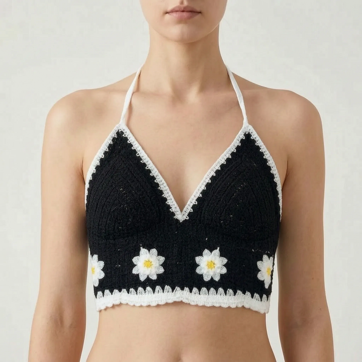 Bohemian patterned halter crop top for women, designed for ultimate summer comfort and style.