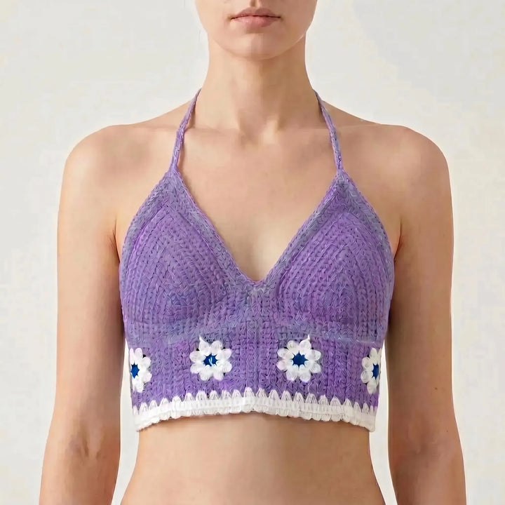 Women's vacation-ready halter crop top featuring a beautiful bohemian pattern and adjustable fit.