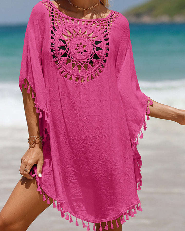 Trendy bohemian beach cover-up for women, great for swimwear and summer poolside fashion.
