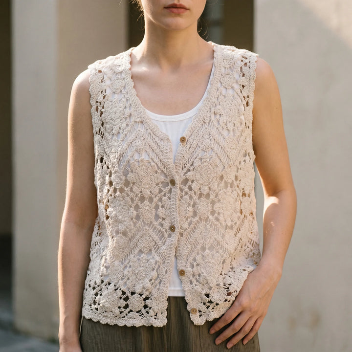 Women's boho chic floral sleeveless tank top, perfect for summer casual wear or beach layering. Relaxed fit V-neck.