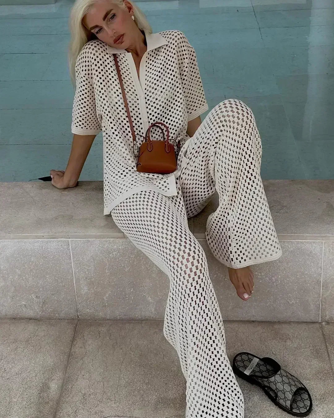 Effortless women's boho two-piece summer set, a stylish matching outfit for beach days, vacation, or loungewear.