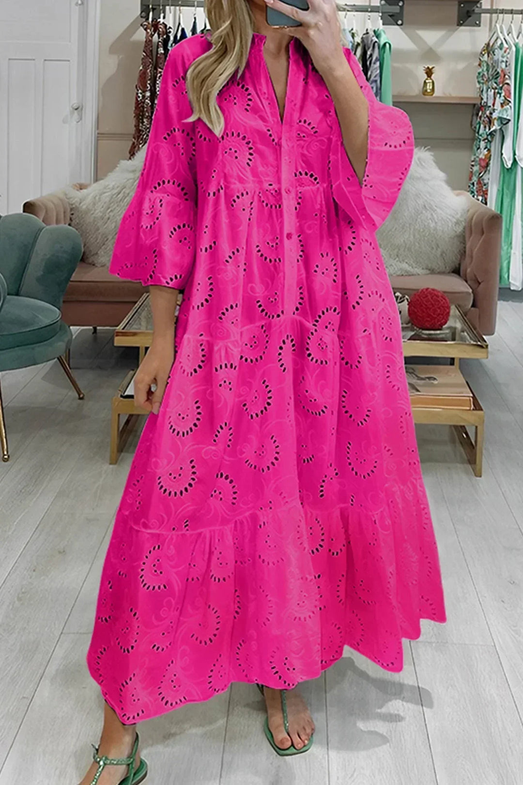 Lightweight women's boho embroidered maxi dress, a flowy and comfortable choice for elegant summer casual wear.