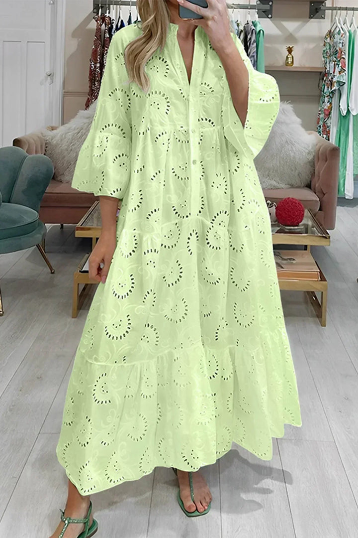 Versatile women's embroidered boho maxi dress, perfect for summer beach days, casual outings, or elegant vacations.