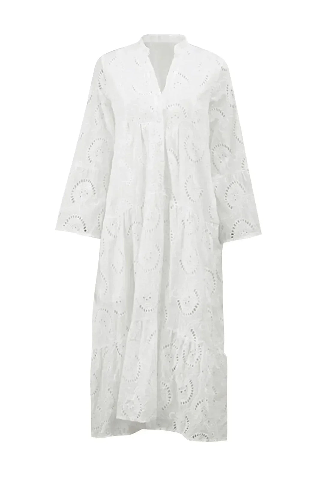 Comfortable & elegant women's boho embroidered maxi dress, flowy fabric, V-neck, wide sleeves, for summer chic.