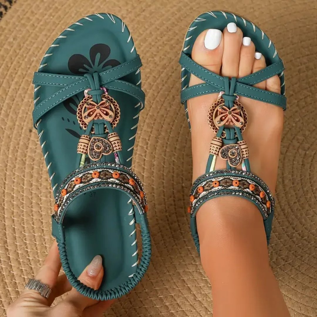 Women's Boho Flat T-Strap Orthopedic Sandals for summer comfort.