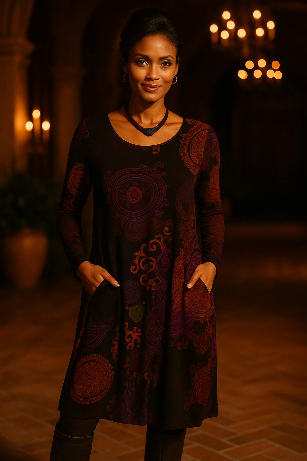 Elegant floral long sleeve midi dress for women, featuring a flowing boho design for versatile wear.