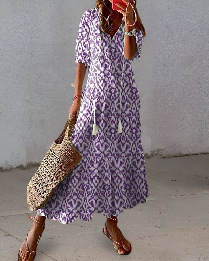 Printed long floral maxi dress for women, ideal for casual summer fashion.
