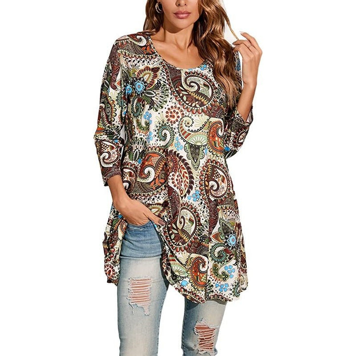 Effortless style with this women's flowy mandala print swing tunic, featuring a comfortable design.
