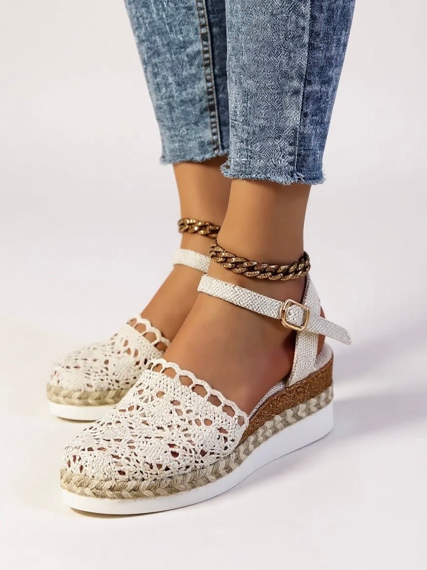 Trendy women's bohemian platform sandals, featuring a textured ankle strap for ultimate comfort.