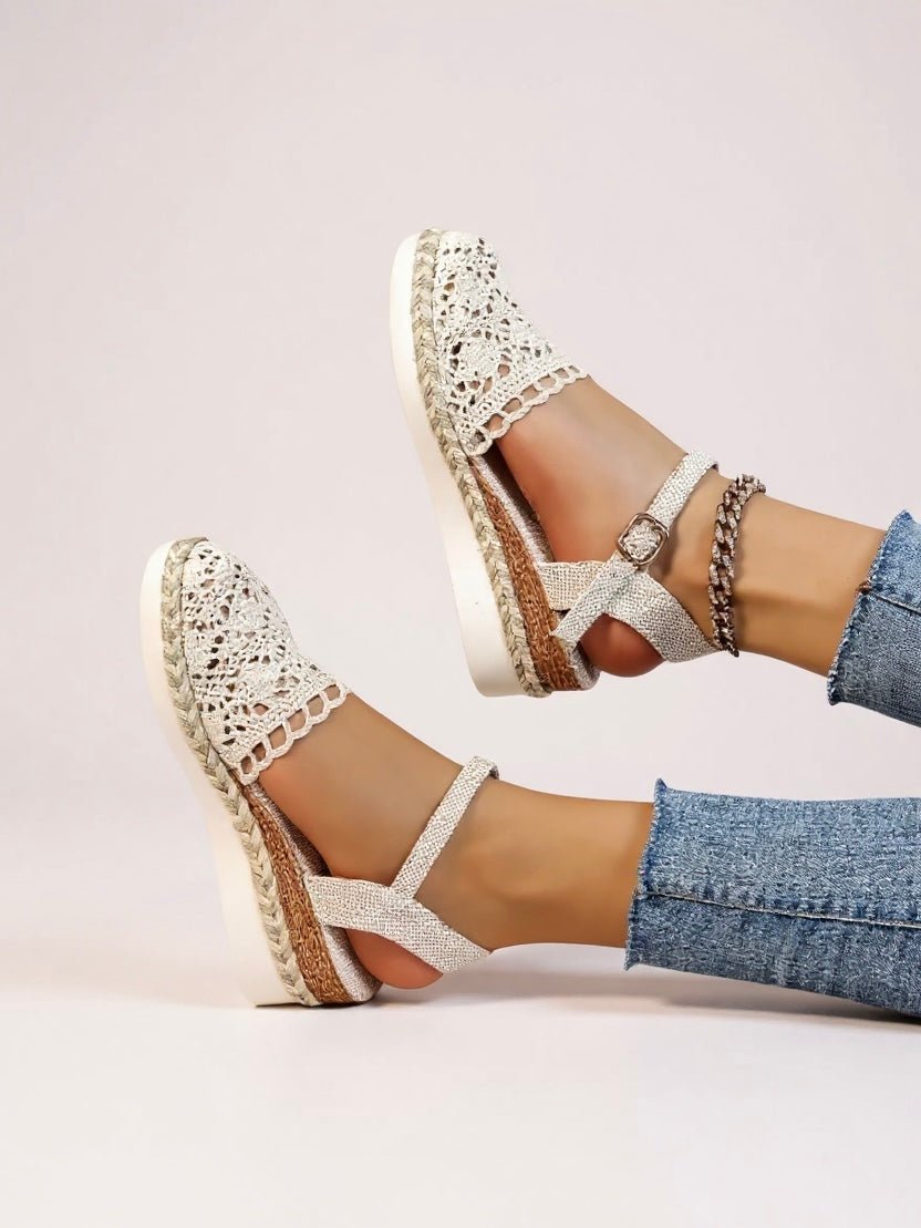 Textured ankle strap platform sandals for women, offering comfortable and trendy boho style.