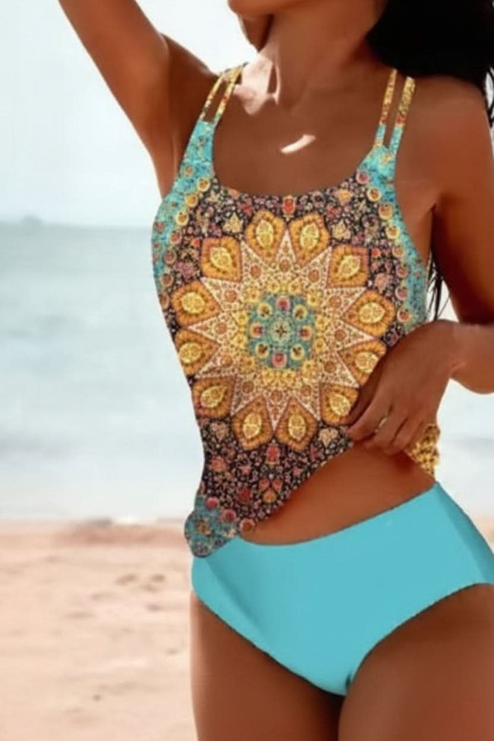 Elegant Women's Boho Print Tankini Swim Set, a comfortable & confident two-piece swimsuit.