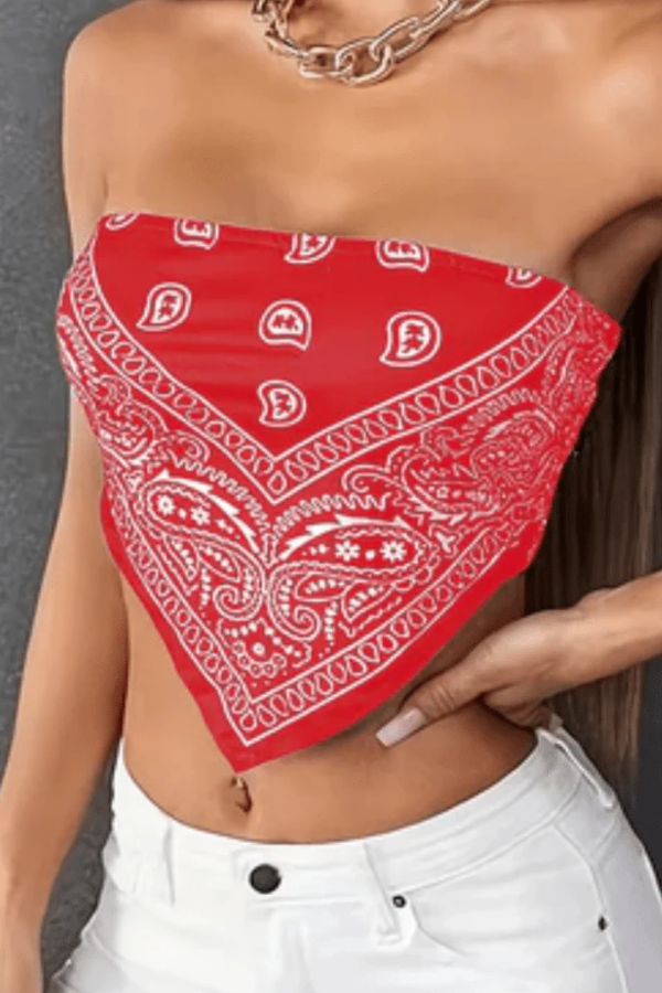 Women's bold paisley bandeau top, strapless tube style for summer fashion. Perfect for casual wear or vacation.