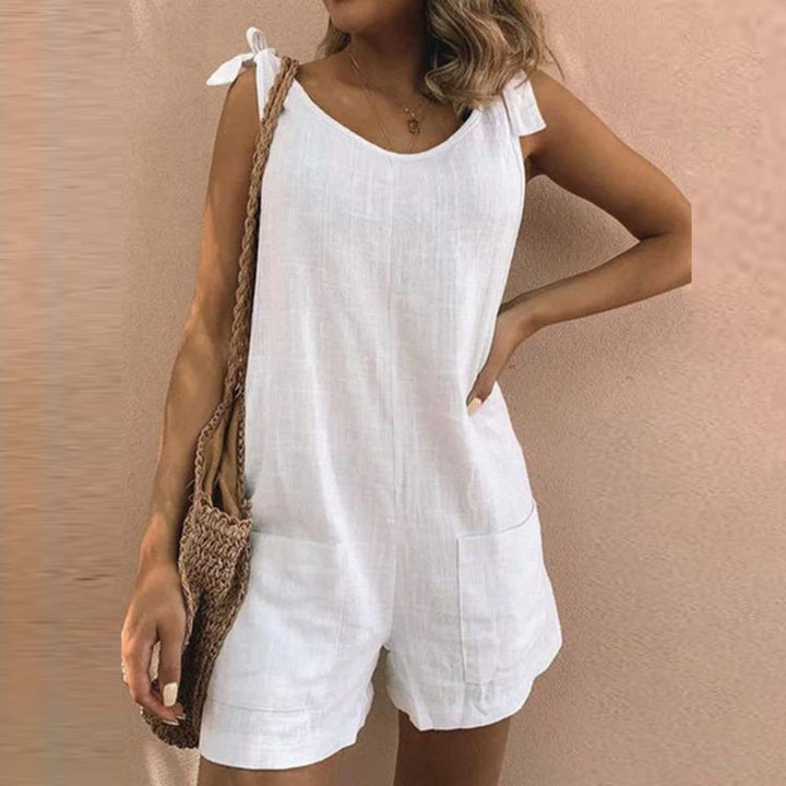 Women's Bow Strap Playsuit in a relaxed fit with practical pockets, ideal for casual summer fashion.
