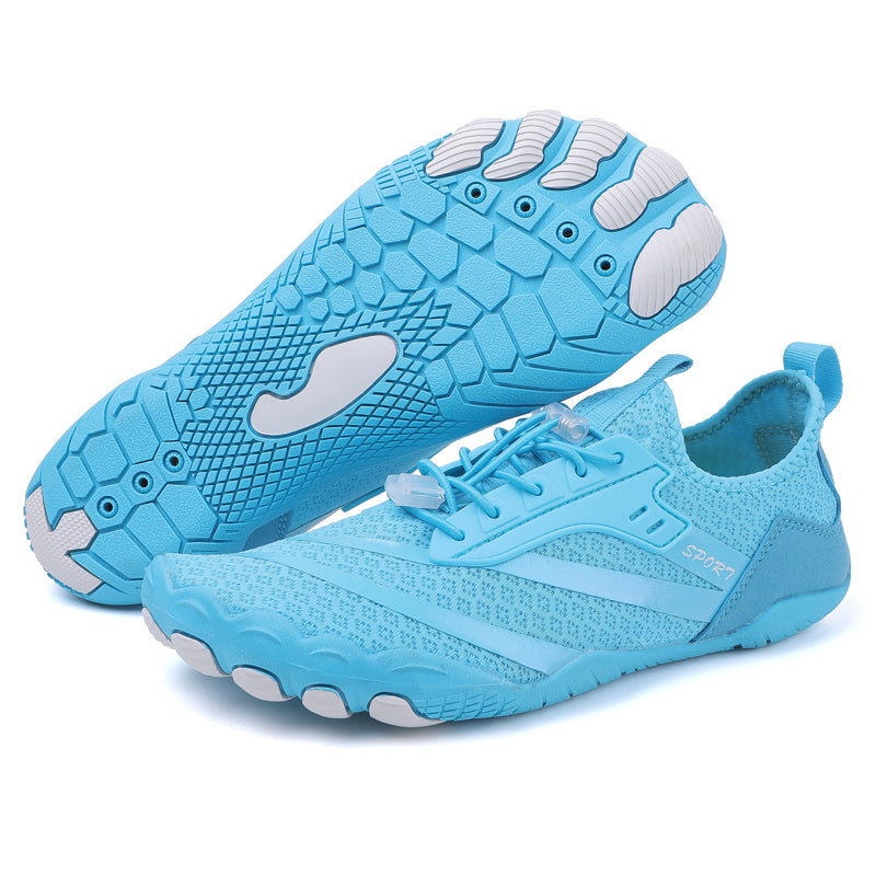 Flexible zero-drop sole of women's barefoot running shoes, promotes natural ground feel & agility.