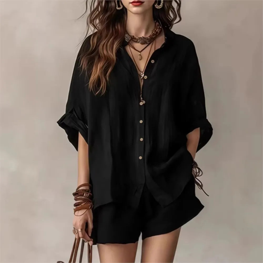 Stylish women's breathable casual lounge set, a versatile two-piece outfit for summer wear or relaxed comfort.
