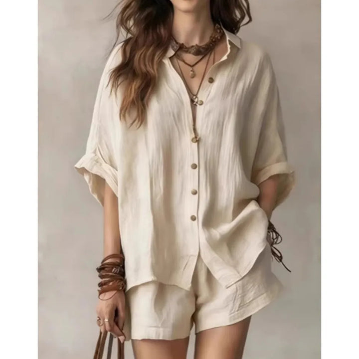 Women's comfortable breathable two-piece lounge set, perfect casual outfit for summer vacation & relaxed daywear.