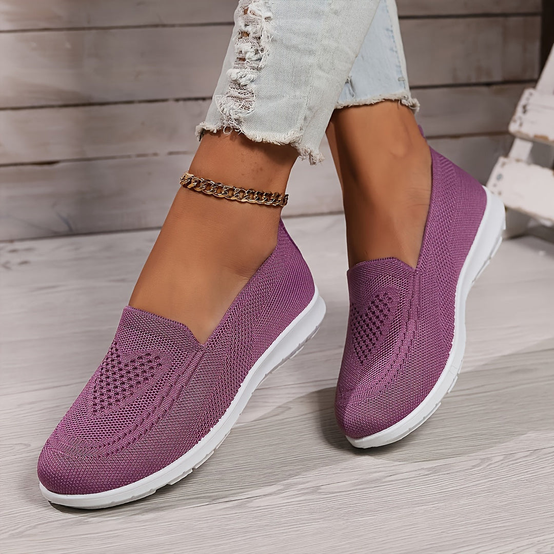 Comfortable women's breathable mesh knit slip-on flatform loafers, versatile casual summer platform shoes.