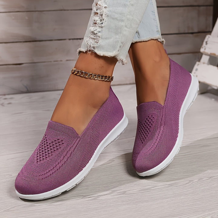 Comfortable women's breathable mesh knit slip-on flatform loafers, versatile casual summer platform shoes.