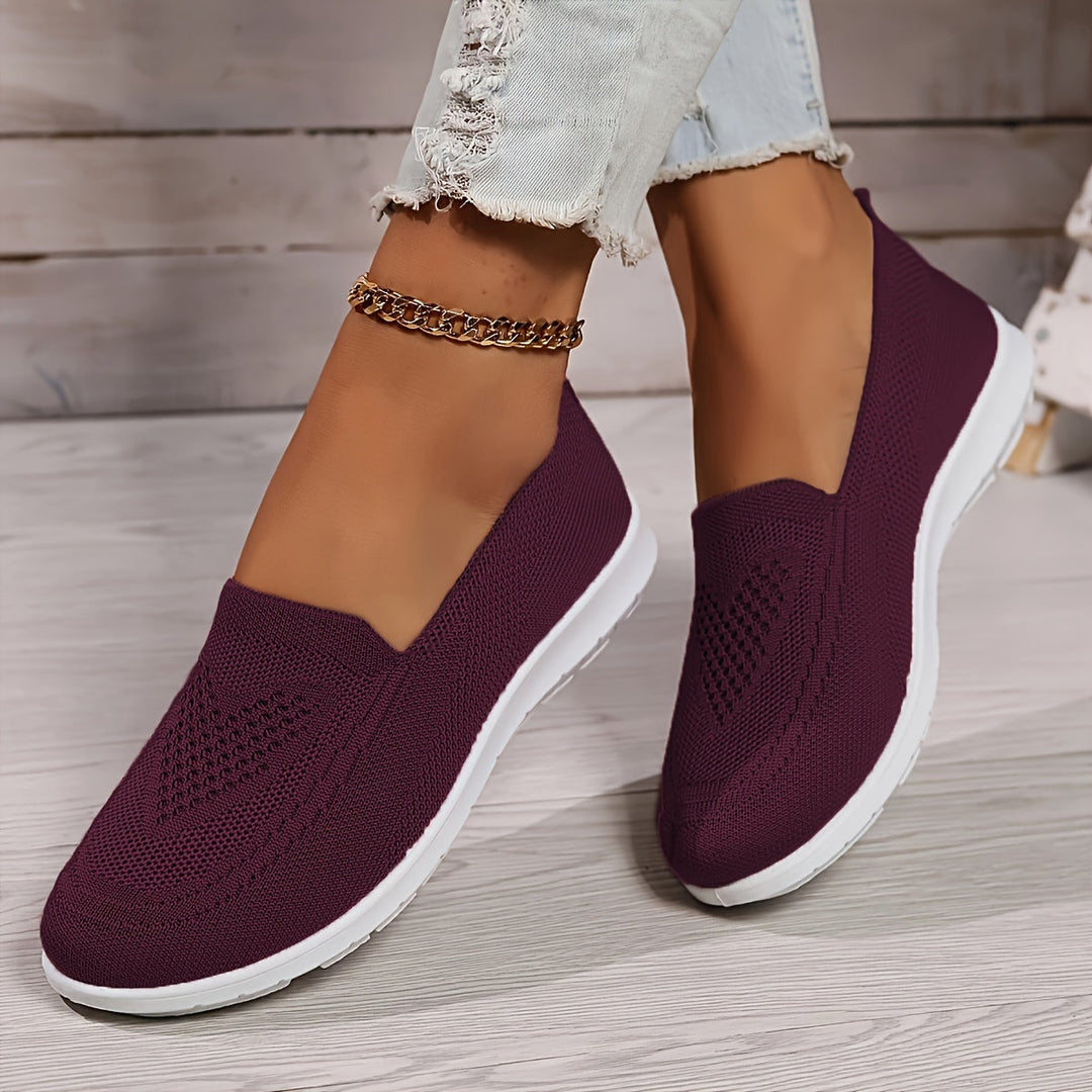 Textured mesh knit women's slip-on flatform loafers, breathable and comfy for everyday summer casual wear.