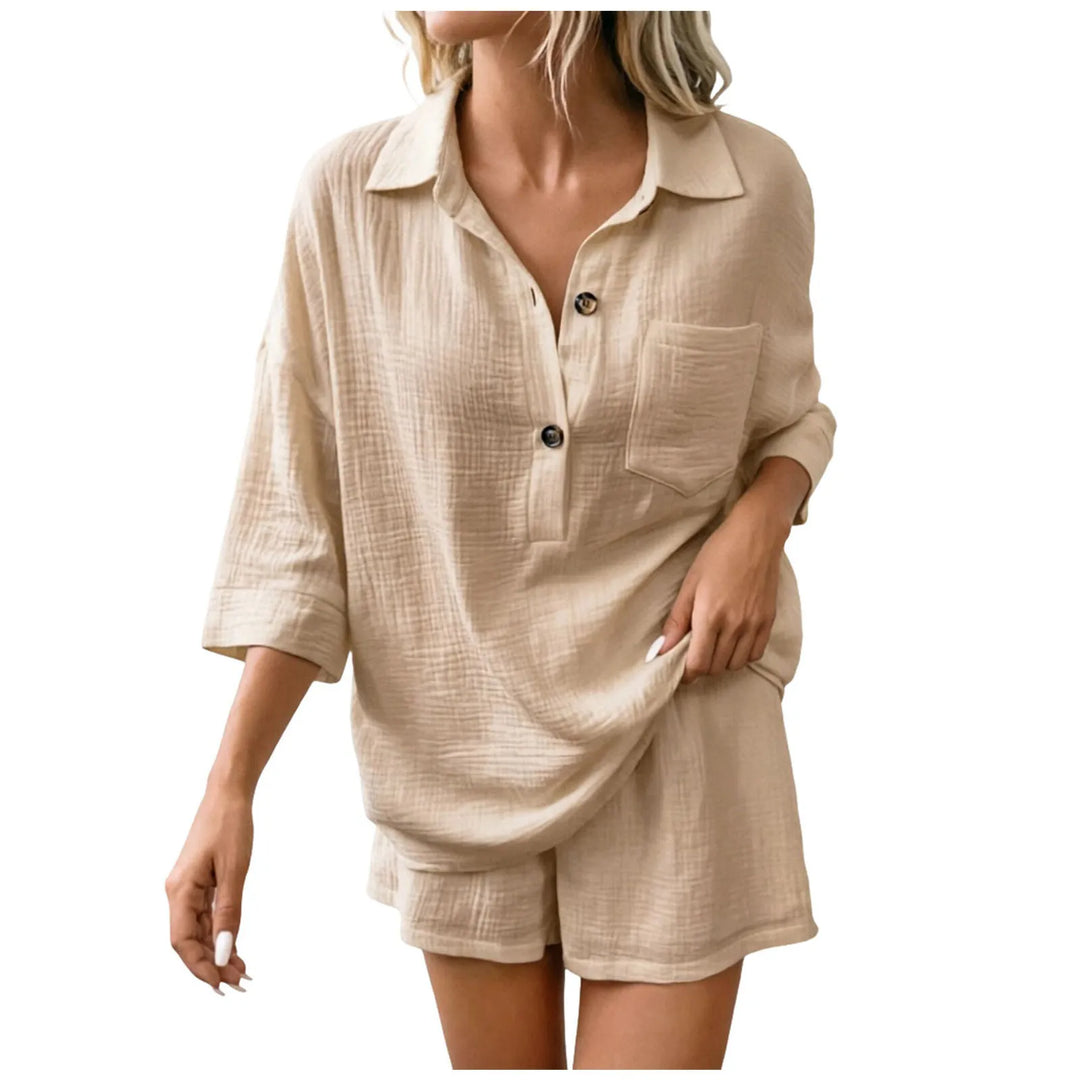 Women's breathable relaxed fit beach short set, perfect for summer vacation or casual wear.