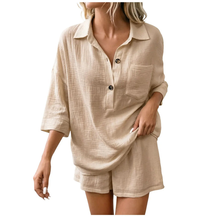 Women's breathable relaxed fit beach short set, perfect for summer vacation or casual wear.