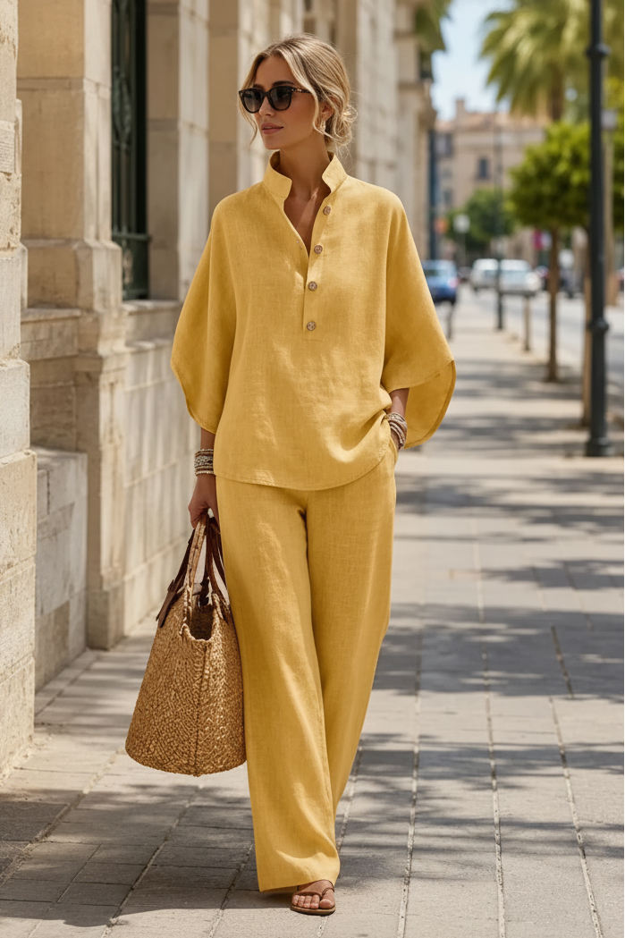 Women's breezy wide-leg two-piece set for summer. Relaxed fit, comfortable casual wear.