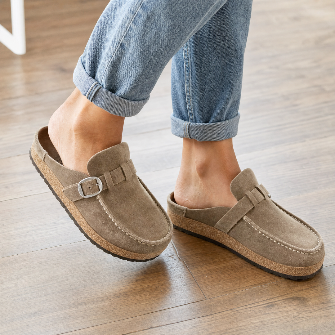 Stylish women's Brynn slip-on mules. Comfortable orthopedic footwear for easy everyday wear & arch support.