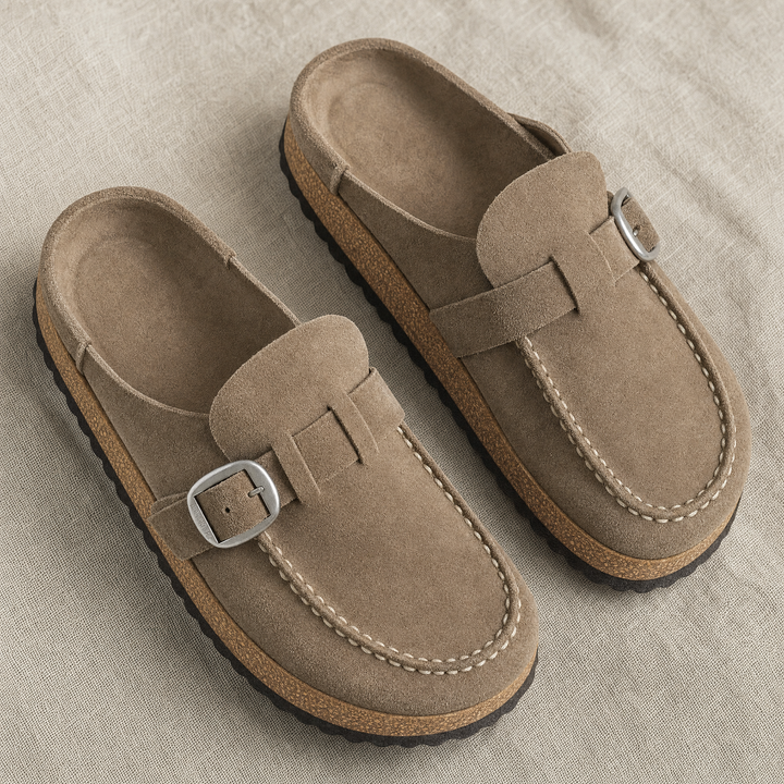Lightweight women's Brynn mules with premium arch support & cushioned footbed. Easy slip-on comfort.