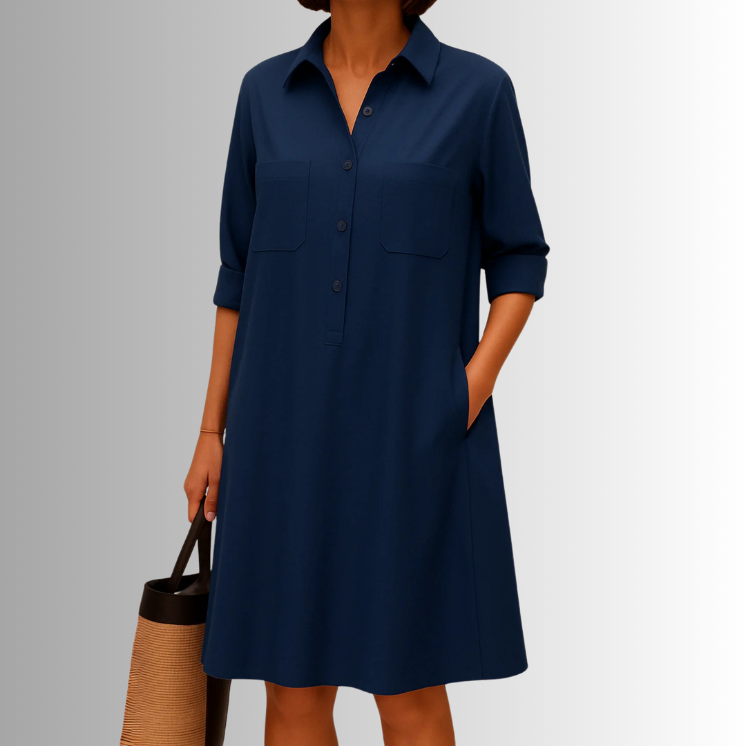 Versatile women's button-down A-line summer dress, offering effortless casual or elegant style.