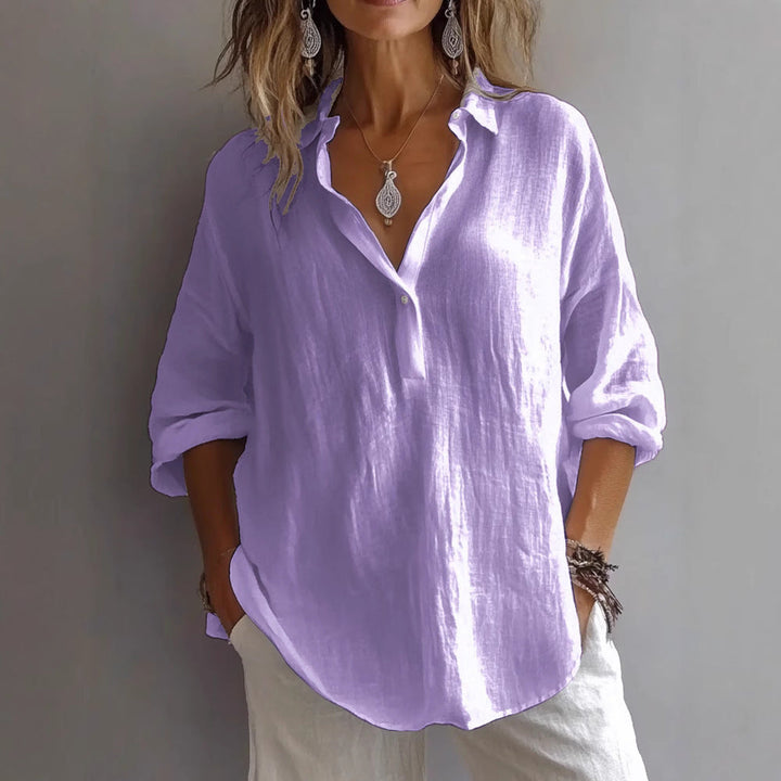 Effortless style women's button-down top, with wide sleeves and a comfortable relaxed fit.