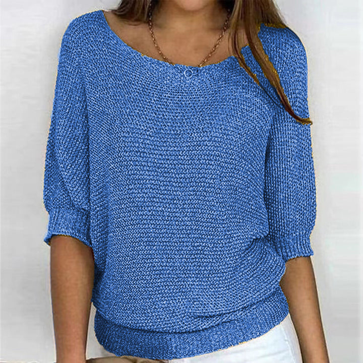 Women's Carla round neck long sleeve sweater. Ultra-soft comfort knit pullover, ideal for cozy fall fashion.