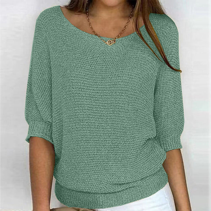 Model in Women's Carla ultra-soft comfort sweater. Cozy long sleeve pullover for casual everyday style & warmth.