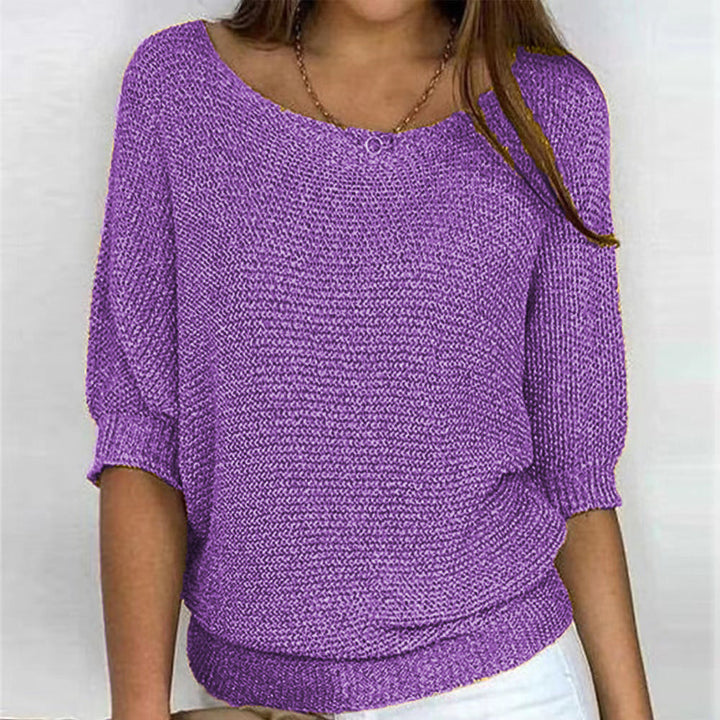 Front view of women's Carla ultra-soft comfort sweater. Cozy long sleeve round neck pullover for casual everyday wear.
