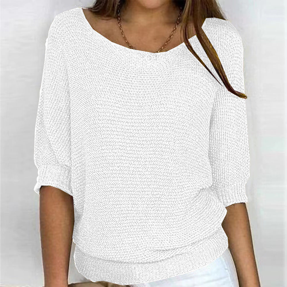 Folded women's Carla ultra-soft comfort knit sweater. A versatile long sleeve pullover, perfect for fall fashion.